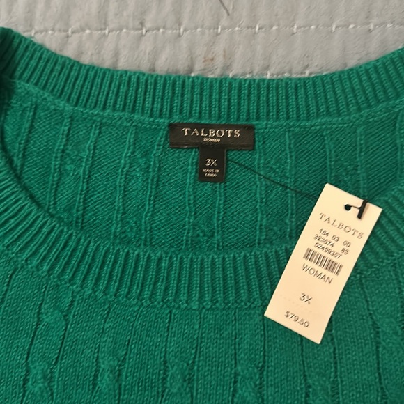 Talbots Woman Green Cable Knit Sweater 3X NWT - Picture 2 of 7